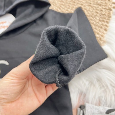 Conj. Blusa de Moletom com Capuz Paris e Calça Legging Laços - Preto e Mescla
